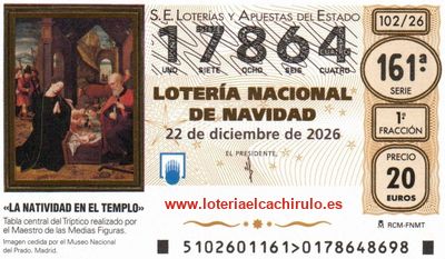 Anverso del décimo 17864 de la Lotería de Navidad 2026, de Lugo